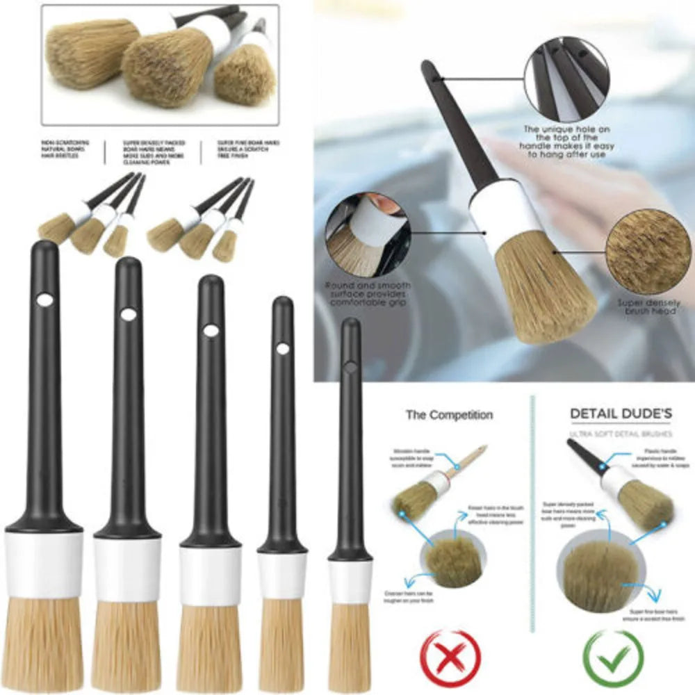 5PCS CAR DETAIG BRUSH DETAIL FOR CLEANING WHEELS ENGINE EMBLEMS AIR VENTS SET