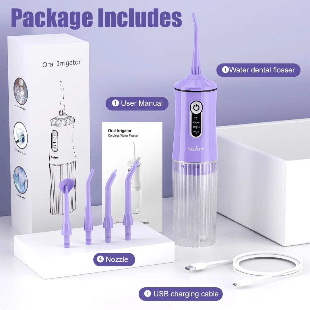 Sejoy Electric Water Flosser 200ML Water Tank Tooth Clean Machine USB Rechargeable Dental Irrigator 4 Cleaning Modes Timing