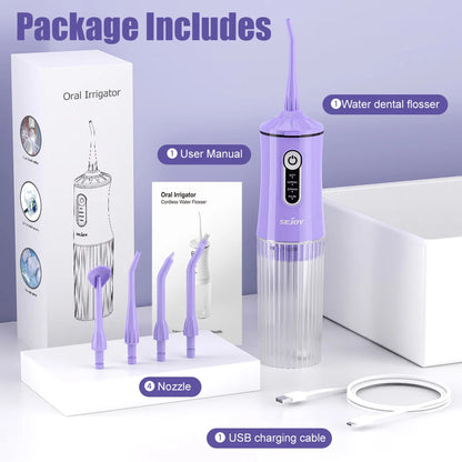 Sejoy Electric Water Flosser 200ML Water Tank Tooth Clean Machine USB Rechargeable Dental Irrigator 4 Cleaning Modes Timing