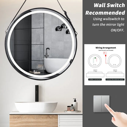 LUVODI Bathroom Light Mirror Round Black Gold Frame Bathroom Dimmable Fogless Mirror with Detachable Rope