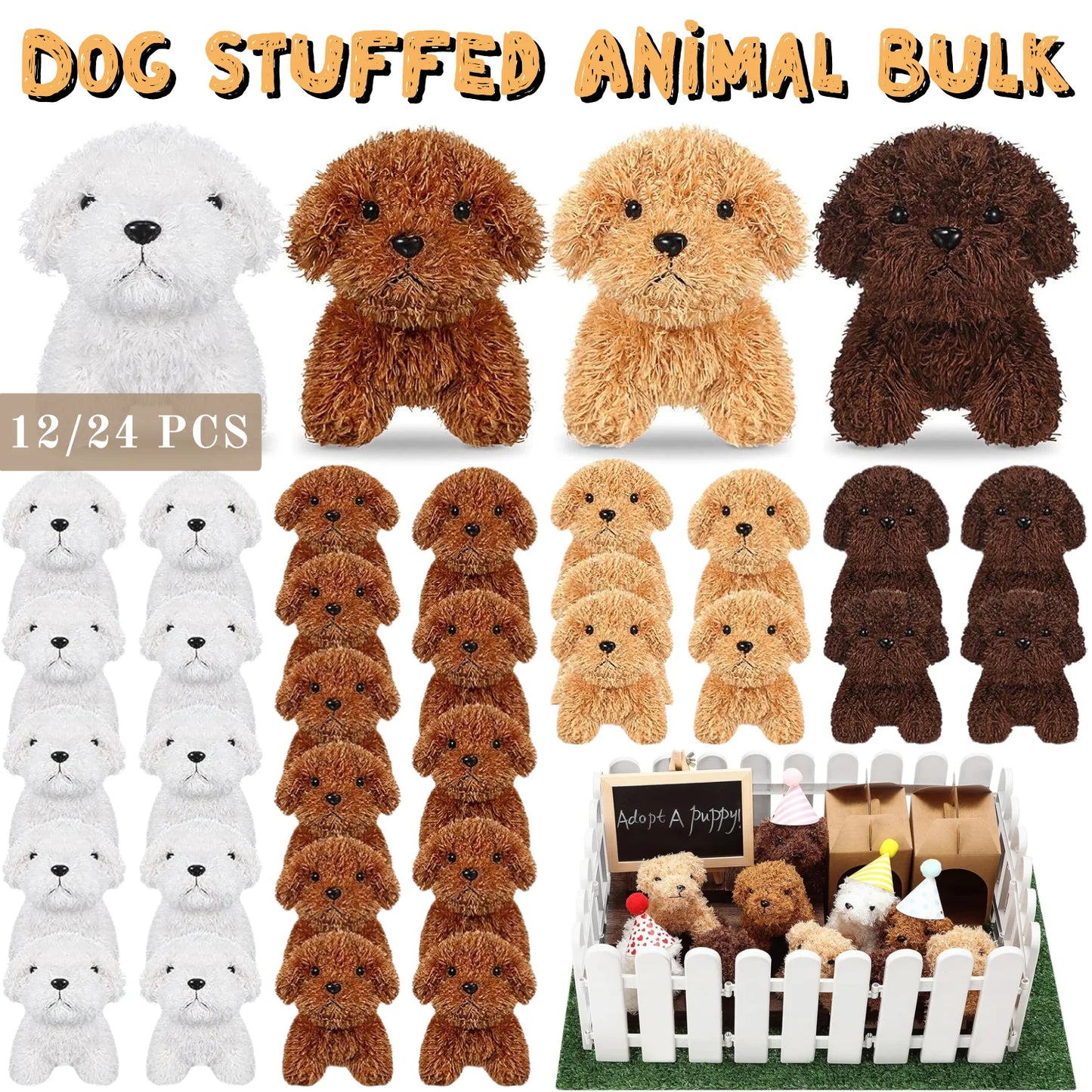 12-24PCS Teddy Dog Plush Toys Stuffed Puppy Dogs Soft Poodle Doll Animal Pet Toy for Adopt a Puppy Party Favors Birthday Gfits