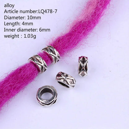 5 Pcs Antique Silver Hair Braid Dread Dreadlock Beads Cuffs Tuber Approx 8mm Inner Hole for Hair Styling Accessories Tool