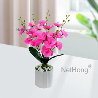 Artificial Flowers Potted 5-branched Phalaenopsis iron wire inside the branches