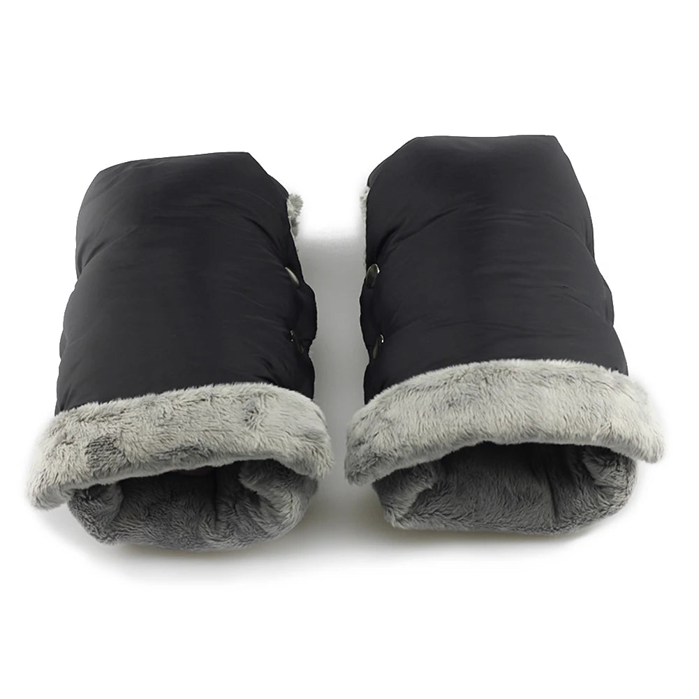 2pcs Black Waterproof Pram Stroller Warm Gloves Mitten Winter Hand Muff Baby Stroller Mitten Winter Warm Stroller Accessories