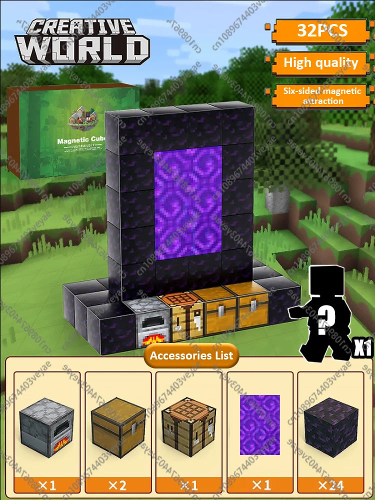 Magnetic Building Blocks Mine World Magnet Cube Set STEM Montessori Sensory Toy for Kids Boys Girls Ages 3+ DIY Model Children