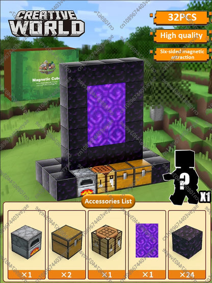 Magnetic Building Blocks Mine World Magnet Cube Set STEM Montessori Sensory Toy for Kids Boys Girls Ages 3+ DIY Model Children