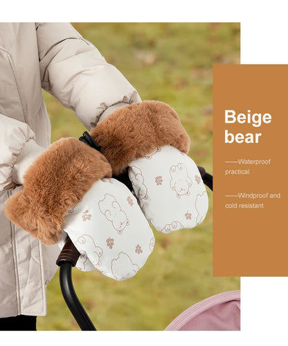 Stroller Gloves 1 Pair Winter Windproof Warm Cute Bear Brown Style Universal Prams Gloves Waterproof Baby Stroller Accessories