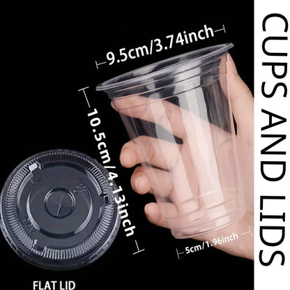 50pcs/Set 12/16OZ Plastic Cups With Lids Disposable Cups For Iced Coffee Smoothie Milkshake Cold Drinks Birthday Party Supplies