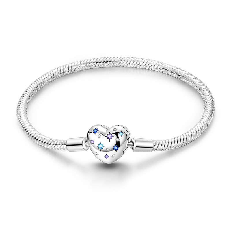 925 Sterling Silver Charm Bracelet - Leaf, Clover, Butterfly & Heart Design | 17-20cm Adjustable