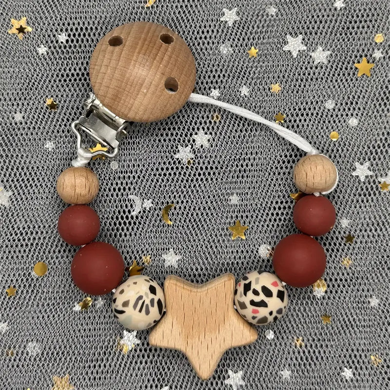 NEW Custom Name Wooden Personalized Baby Pacifier Chain Beech Bead Dummy Nipple Holder Guard Teether Pendant Newborn Mother Gift