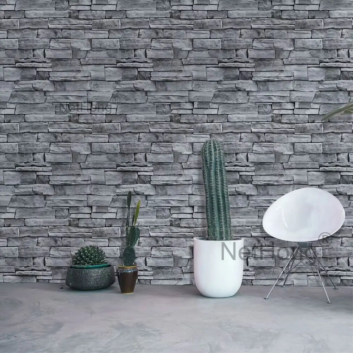 6M 3D Gray Stone Brick Effect Wallpaper Vinyl Self Adhesive Wall Stickers