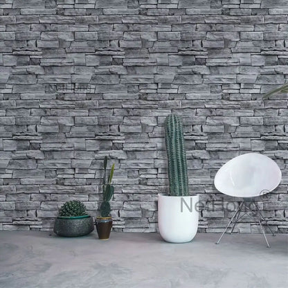 6M 3D Gray Stone Brick Effect Wallpaper Vinyl Self Adhesive Wall Stickers