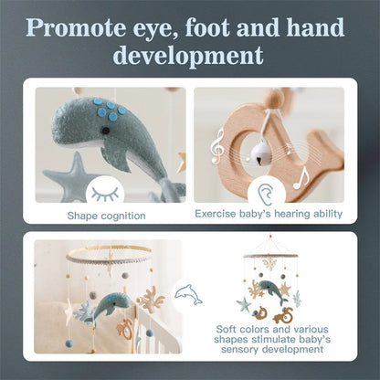 Newborn Baby Rattles Toys 0-12 Months Soft Felt Whale Bed Bell Infant Mobile Crib Hanging Musical Carousel Toy Boys Girls Gift