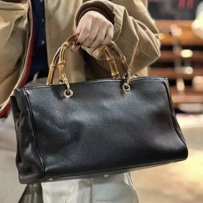 England Style Tote Bags For Women Luxury Designer Handbags Purses 2024 New In PU Lychee Texture Bamboo Handle Underarm Shoulder