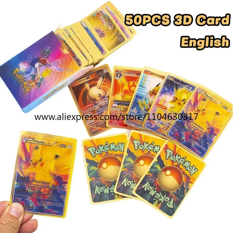 27pcs/50pcs Pokemon 3D Conversion Card English Version Vmax Charizard Pikachu Pikachu Rare Collection Trainer Colorful Card Box