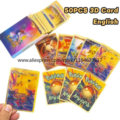 27pcs/50pcs Pokemon 3D Conversion Card English Version Vmax Charizard Pikachu Pikachu Rare Collection Trainer Colorful Card Box