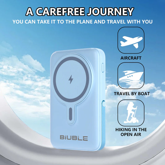 Blue Wireless Magnetic power bank Wireless fast charging up to 22.5w with LED digital power display