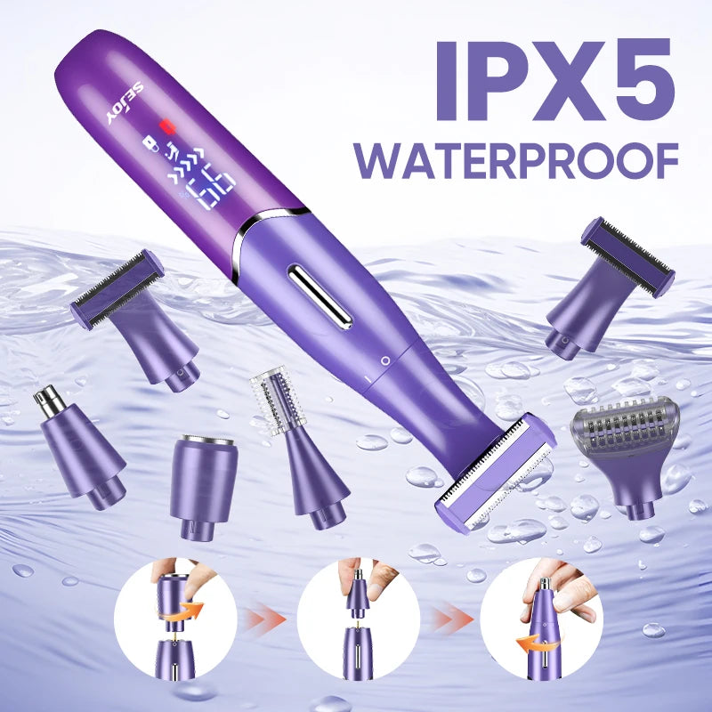 Sejoy 6-in-1 Body Hair Remover Kit Electric Razors for Women Men Bikini Hair Trimmer for Face Eyebrow Nose Arms Legs Pubic