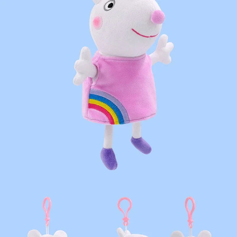 19CM Genuine Peppa Pig George Emily Candy Dennie Pedro Stuffed Plush Toys Keyring Animal Doll Pendant Children's Birthday Gifts