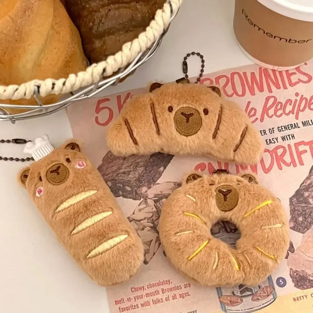 Cartoon Capybara Pendant Decoration Soft Plush Bread Key Chain Plush Stuffed Croissant Food Plush Keychain Hanging Accessory