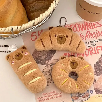 Cartoon Capybara Pendant Decoration Soft Plush Bread Key Chain Plush Stuffed Croissant Food Plush Keychain Hanging Accessory
