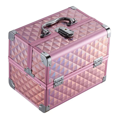 Modishion Professional Makeup Case Portable Makeup Case 2 Trays with Mirror Makeup Tool Storage Box Travel Makeup Case