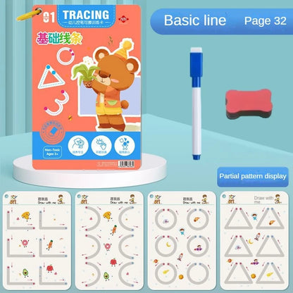 Children Magical Tracing Workbook Montessori Learning Educational Writing Toys Reusable Pen Control Training Copybook for Kids