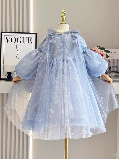 Girl's Elsa Frozen Princess Dress Long Sleeve Gown Elegant Costume for Baby Girl Birthday Party One-piece Dresses 3-9 Years Old