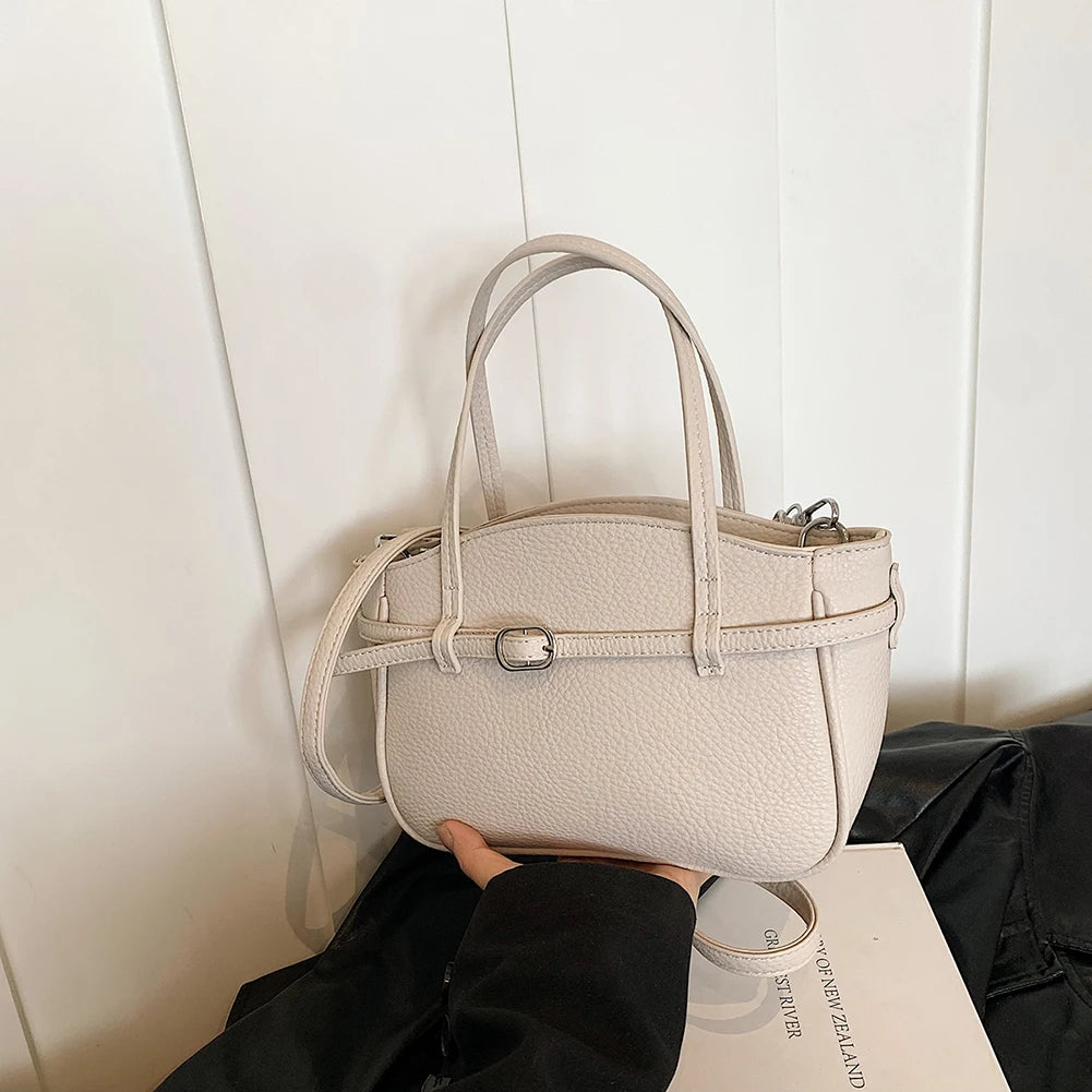 Brand Women's Bag Luxury Designer Handbag PU Buckle Design Top Handle Bag Large Capacity Stylish Satchel Solid Shoulder Bag 2025