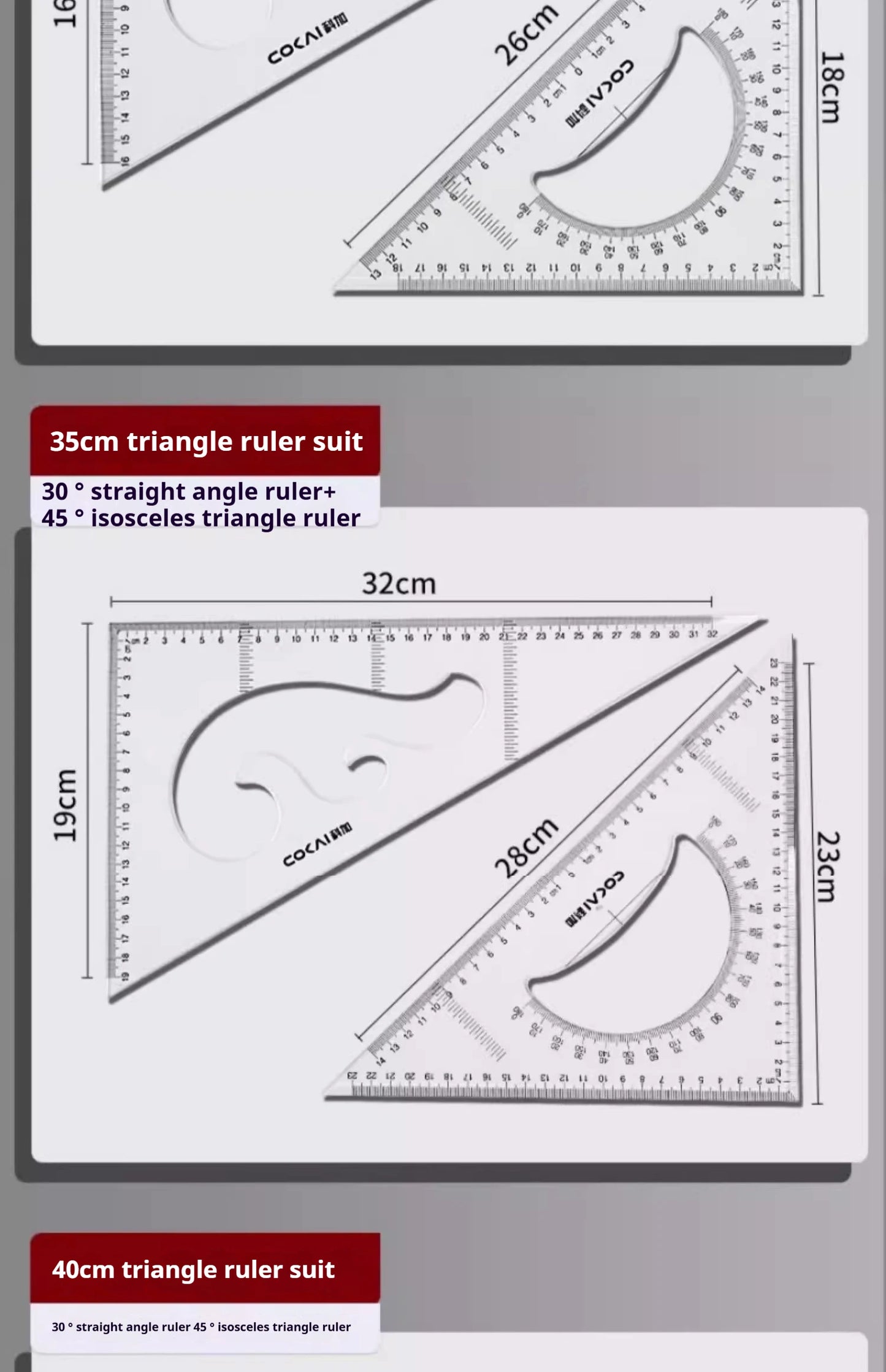 Multifunctional Triangular Ruler 18/22/27/32/37/42CM Hand-drawn Triangle Board Protractor Woodworking Interior Drawing Design