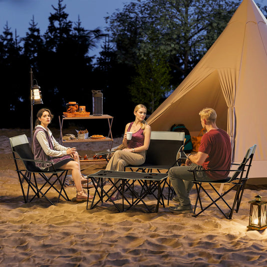 Outsunny 4 Piece Foldable Camping Table and Chairs Set, Grey