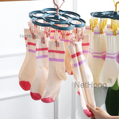 16 Pegs Thickened Laundry Clip Underwear Socks Hanger Airer Cloth Dryer Rack UK
