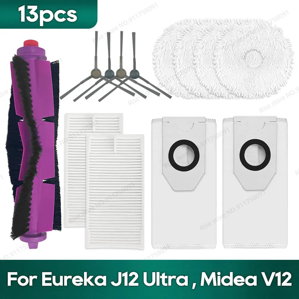 Compatible for Eureka J12 Ultra, Midea V12 Accessories Main Side Brush Hepa Filter Mop Rag Dust bag