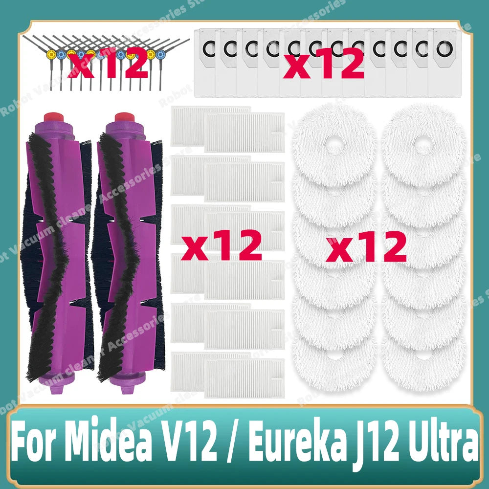 Compatible For 미디어 Midea V12 / Eureka J12 Ultra Main Side Brush Mop Cloth Filter Dust Bag Accessories Spare Replacement Parts