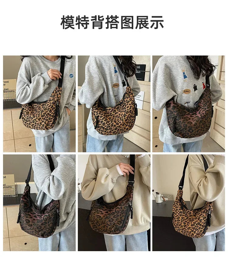 Leopard Print Crossbody Bags for Women Corduroy Casual Shoulder Tote Bags Ladies Sac A Main Femme Designer Luxury Handbags 2024