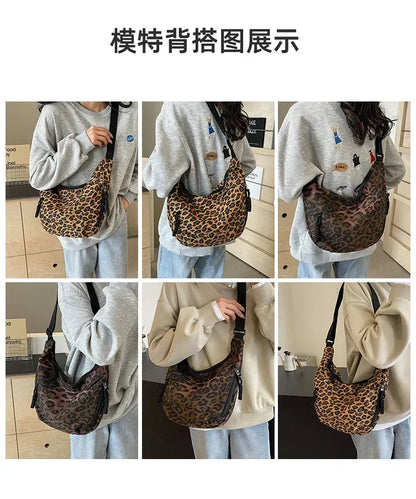Leopard Print Crossbody Bags for Women Corduroy Casual Shoulder Tote Bags Ladies Sac A Main Femme Designer Luxury Handbags 2024