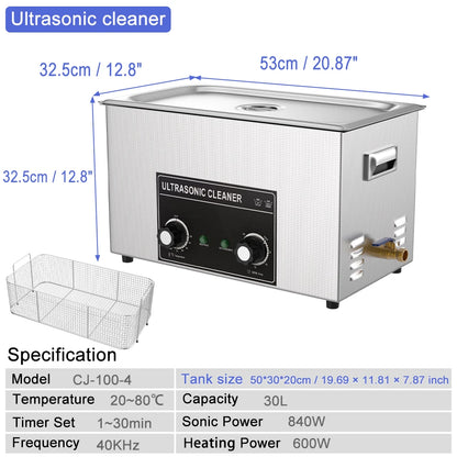 Industrial Ultrasonic Cleaner Cleaning Device 30L 600w 800w 900w Retainer Cleaner Machine Ultrasonic Bath UK AU EU US Plug 220v