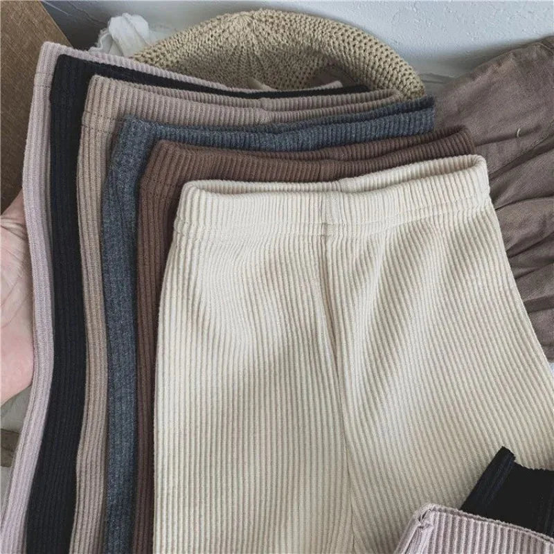 Autumn Baby Girl Leggings Solid Color Ribbed Knit Stretchy Pants 0-6Y Toddler Casual Daily Wear Pantyhose