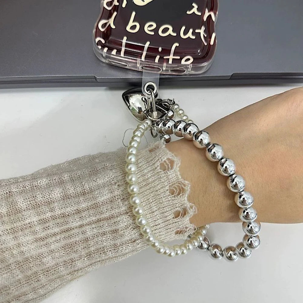 Mobile Phone Strap Bag Pendant Keychain Bag Handle Decor Belt Double Chain INS Love Pendant Anti Drop Short Bag Pendant Gifts