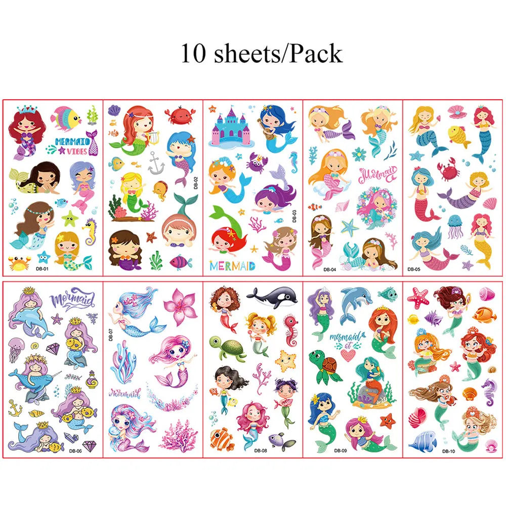 10Pcs Cartoon Temporary Tattoos for Hand Disposable Underwater World Crabs Dolphins Octopus Jellyfish Design Tattoos Sticker