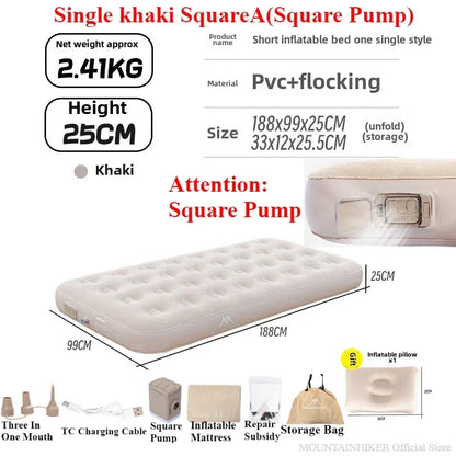 MOUNTAINHIKER 2025 Interior Air Mattress Glamping Mats PVC Inflatable Sleeping Mattress 1/3 Person Camping Bed Mat Built-in Pump