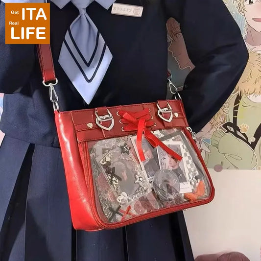 Italife Small Red Ita Bag Crossbody with Ribbon Women Kawaii Clear Cute Shoulder Bag Student Girl Heart Ita Bag with Insert H202