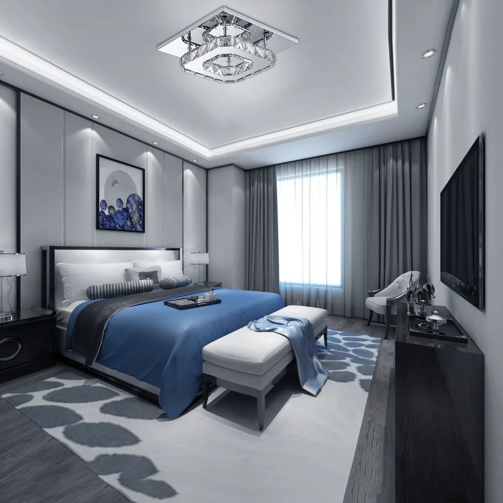 KOMORE Modern Small Crystal LED Ceiling Light, Square / Round for Office, Living Room, Bedroom, Kitchen, Hallway