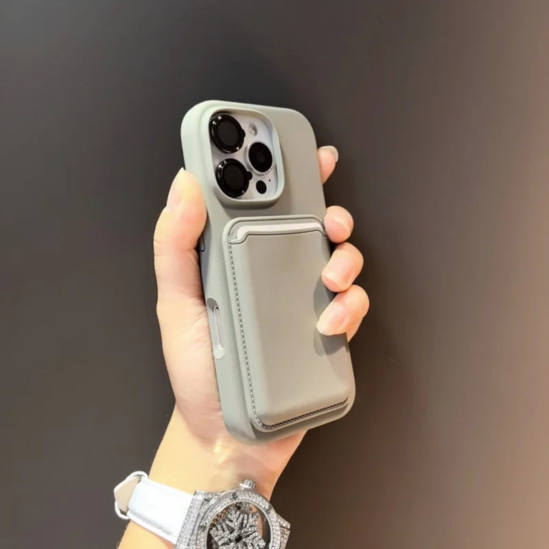 Luxury Magnetic Liquid Silicone Phone Case for IPhone 16 17 15 14 13 12 11 Pro Max with Magsafe Card Bag Wallet Shockproof Cover