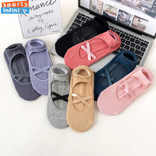 1pair Fashion Yoga Socks Anti Slip Women Professional Pilates Socks Cotton Dance Floor Trampoline Aerobics Fitness Sports Socks