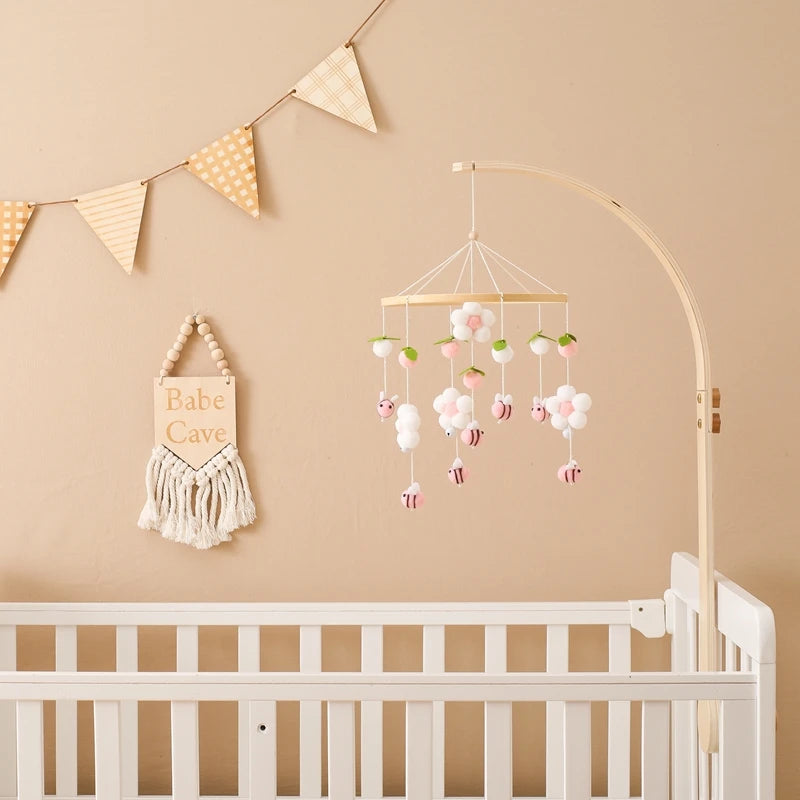 Baby Crib Bed Bell Rattle Toy 0-12 Months Wooden Mobile Cartoon Bee Bed Bell Hanging Toy Holder Bracket Infant Crib Bracket Gift