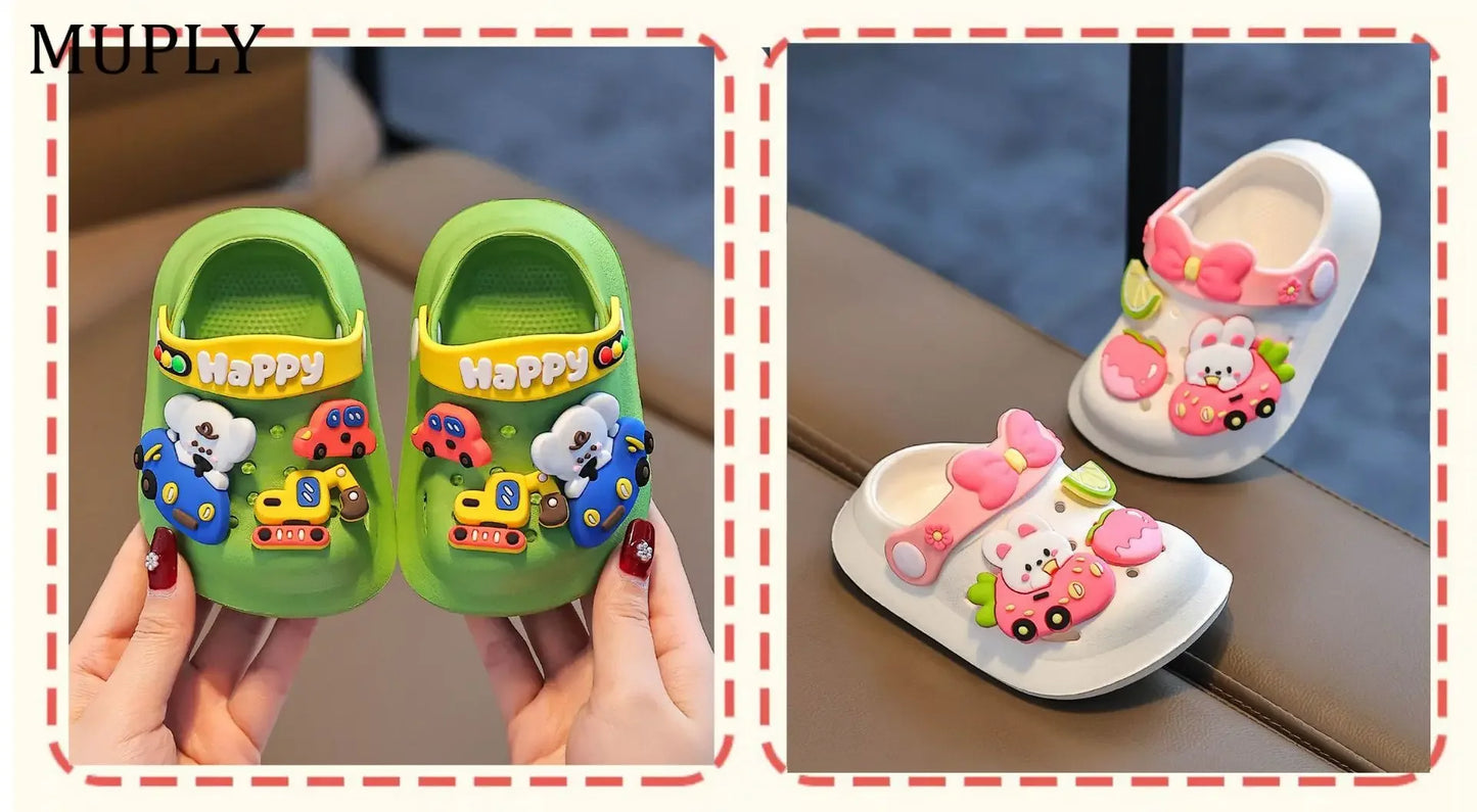 Sommerliche Kinder-Gartenclogs, Strandsandalen für Jungen und Mädchen, leicht, atmungsaktiv, niedliche Cartoon-Babypantoffeln