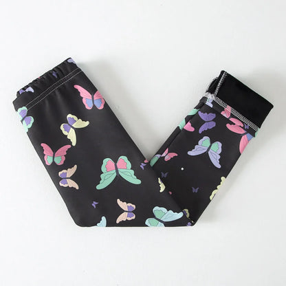 Girls Winter Leggings - Warm Plush Thickened Butterfly Print Pants for Kids