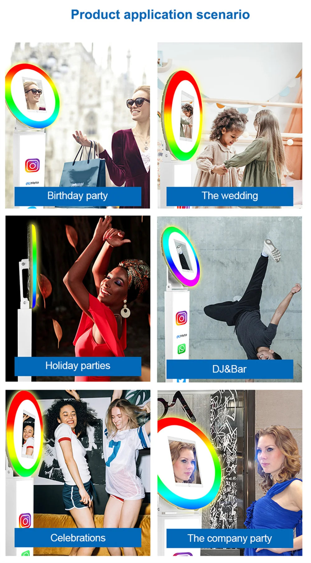 iPad Photo Booth Selfie-Maschine Shell Verstellbarer Ständer Photobooth mit LED-Ringlicht Individuelles LOGO für Hochzeitspartys und Events