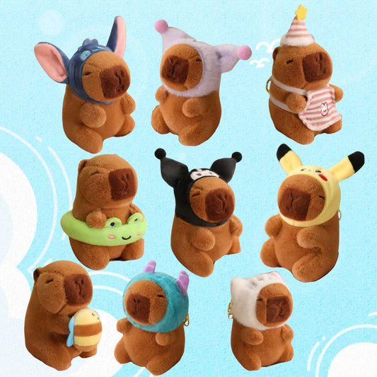 24 Styles Capybara Cosplay Pikachu Plush Toy Capibala Pendant Keychain Disney Stitch Sanrio Kuromi Stuffed Doll Bag Decor Gift